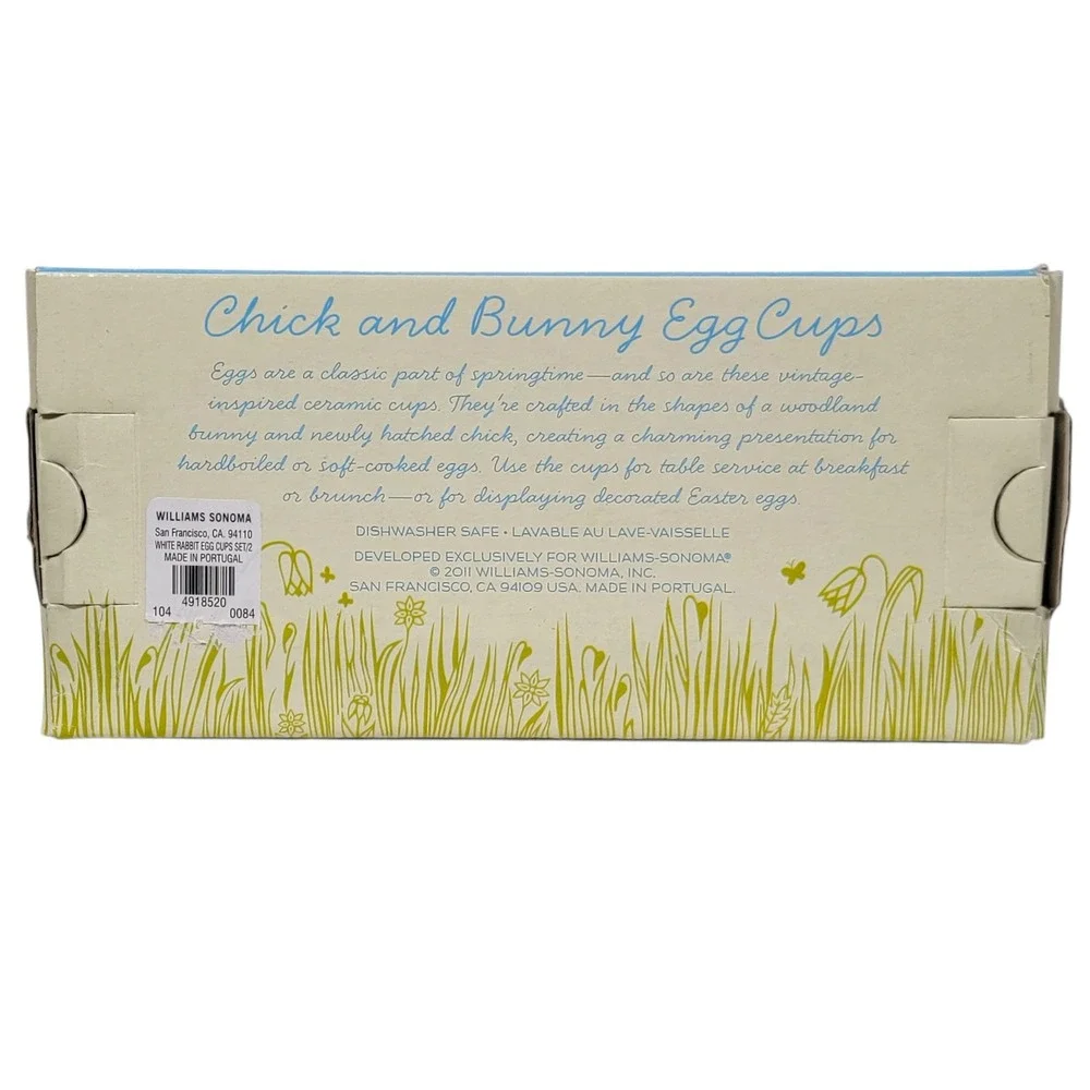 Williams Sonoma Chick & Bunny Egg Cups‎ 2 Pc Set Ceramic Easter Spring Portugal
